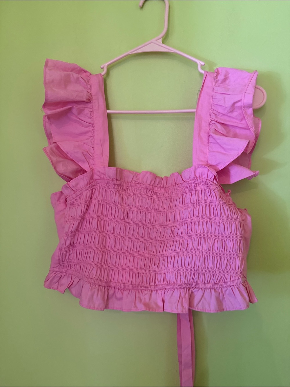 Altar'd State Pink Ruffle Smocked Crop Top